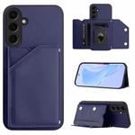 For Samsung Galaxy S24 5G Skin Feel Four Card Slots Phone Case with Wrist Strap(Blue)