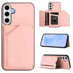 For Samsung Galaxy S24 FE 5G Skin Feel Four Card Slots Phone Case with Wrist Strap(Pink)