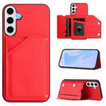 For Samsung Galaxy S24 FE 5G Skin Feel Four Card Slots Phone Case with Wrist Strap(Red)