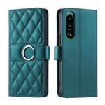 For Sony Xperia 5 III Ring Buckle Rhombic Leather Phone Case(Green)