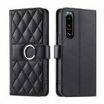 For Sony Xperia 5 III Ring Buckle Rhombic Leather Phone Case(Black)