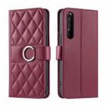 For Sony Xperia 1 III Ring Buckle Rhombic Leather Phone Case(Red)