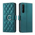 For Sony Xperia 1 III Ring Buckle Rhombic Leather Phone Case(Green)