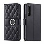 For Sony Xperia 1 III Ring Buckle Rhombic Leather Phone Case(Black)