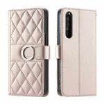 For Sony Xperia 1 III Ring Buckle Rhombic Leather Phone Case(Rose Gold)