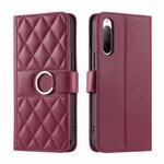 For Sony Xperia 10 III Ring Buckle Rhombic Leather Phone Case(Red)