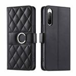 For Sony Xperia 10 III Ring Buckle Rhombic Leather Phone Case(Black)