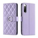 For Sony Xperia 10 III Ring Buckle Rhombic Leather Phone Case(Purple)