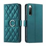 For Sony Xperia 10 IV Ring Buckle Rhombic Leather Phone Case(Green)