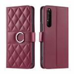 For Sony Xperia 1 IV Ring Buckle Rhombic Leather Phone Case(Red)