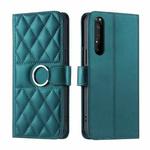 For Sony Xperia 1 IV Ring Buckle Rhombic Leather Phone Case(Green)