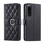 For Sony Xperia 5 IV Ring Buckle Rhombic Leather Phone Case(Black)