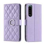 For Sony Xperia 5 IV Ring Buckle Rhombic Leather Phone Case(Purple)