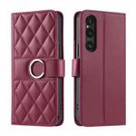 For Sony Xperia 1 V Ring Buckle Rhombic Leather Phone Case(Red)