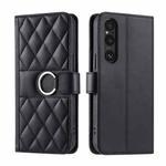 For Sony Xperia 1 V Ring Buckle Rhombic Leather Phone Case(Black)