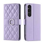 For Sony Xperia 1 V Ring Buckle Rhombic Leather Phone Case(Purple)