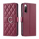 For Sony Xperia 10 V Ring Buckle Rhombic Leather Phone Case(Red)