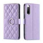 For Sony Xperia 10 V Ring Buckle Rhombic Leather Phone Case(Purple)