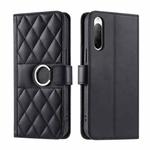 For Sony Xperia 10 VI 2024 Ring Buckle Rhombic Leather Phone Case(Black)