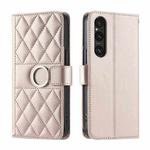 For Sony Xperia 1 VI 2024 Ring Buckle Rhombic Leather Phone Case(Rose Gold)