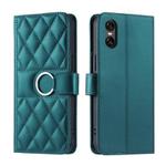 For Sony Xperia 5 V Ring Buckle Rhombic Leather Phone Case(Green)