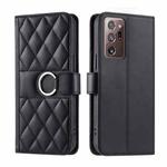 For Samsung Galaxy Note20 Ultra Ring Buckle Rhombic Leather Phone Case(Black)