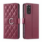 For Redmi Note 11S / 11 4G Global Ring Buckle Rhombic Leather Phone Case(Red)