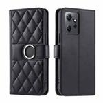 For Redmi Note 12 4G Global Ring Buckle Rhombic Leather Phone Case(Black)