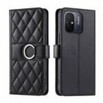 For Redmi 11A 4G Global Ring Buckle Rhombic Leather Phone Case(Black)