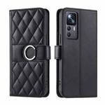 For Redmi K50 Ultra Ring Buckle Rhombic Leather Phone Case(Black)