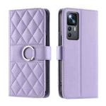 For Redmi K50 Ultra Ring Buckle Rhombic Leather Phone Case(Purple)