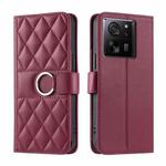 For Redmi K60 Ultra Ring Buckle Rhombic Leather Phone Case(Red)