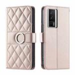 For Redmi K60 / K60 Pro Ring Buckle Rhombic Leather Phone Case(Rose Gold)