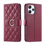 For Redmi 12 4G / 5G Ring Buckle Rhombic Leather Phone Case(Red)