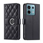 For Redmi Note 13 5G Ring Buckle Rhombic Leather Phone Case(Black)