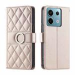 For Redmi Note 13 5G Ring Buckle Rhombic Leather Phone Case(Rose Gold)