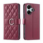 For Redmi 13 4G Global Ring Buckle Rhombic Leather Phone Case(Red)