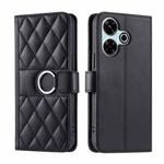 For Redmi 13 4G Global Ring Buckle Rhombic Leather Phone Case(Black)