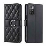 For Redmi 10 4G / 10 Prime Ring Buckle Rhombic Leather Phone Case(Black)