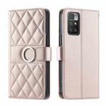 For Redmi 10 4G / 10 Prime Ring Buckle Rhombic Leather Phone Case(Rose Gold)