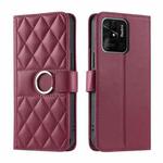 For Redmi 10C 4G Global / 10 India Ring Buckle Rhombic Leather Phone Case(Red)