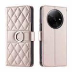 For Redmi A3 4G Global Ring Buckle Rhombic Leather Phone Case(Rose Gold)