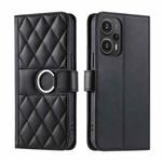 For Redmi Note 12 Turbo 5G Ring Buckle Rhombic Leather Phone Case(Black)