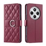 For Redmi 14C 4G / 14R 5G Global Ring Buckle Rhombic Leather Phone Case(Red)