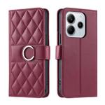 For Redmi Note 14 Pro 4G Global Ring Buckle Rhombic Leather Phone Case(Red)