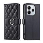 For Redmi Note 14 Pro 4G Global Ring Buckle Rhombic Leather Phone Case(Black)