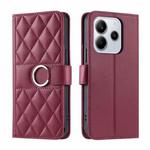 For Redmi Note 14 4G 163.25mm Global Ring Buckle Rhombic Leather Phone Case(Red)