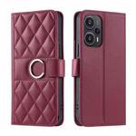 For Xiaomi Poco F5 Ring Buckle Rhombic Leather Phone Case(Red)