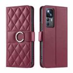 For Xiaomi 12T / 12T Pro Ring Buckle Rhombic Leather Phone Case(Red)