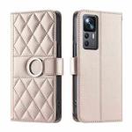 For Xiaomi 12T / 12T Pro Ring Buckle Rhombic Leather Phone Case(Rose Gold)